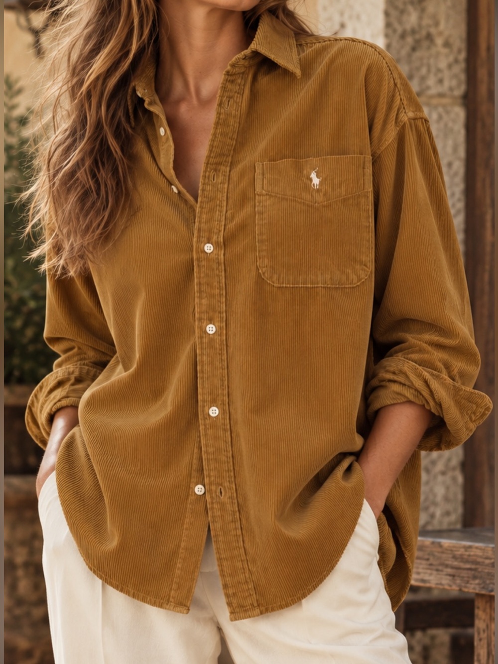 NWT Polo Ralph Lauren Brown Corduroy Women’s Classic Fit Shirt Cotton